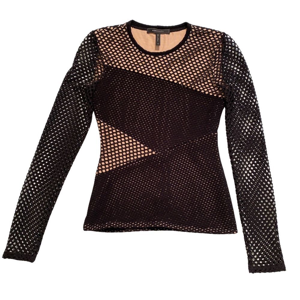 BCBGMaxAzria Mindy Mesh‎ Panel Top Goth Y2K Sheer Black XS